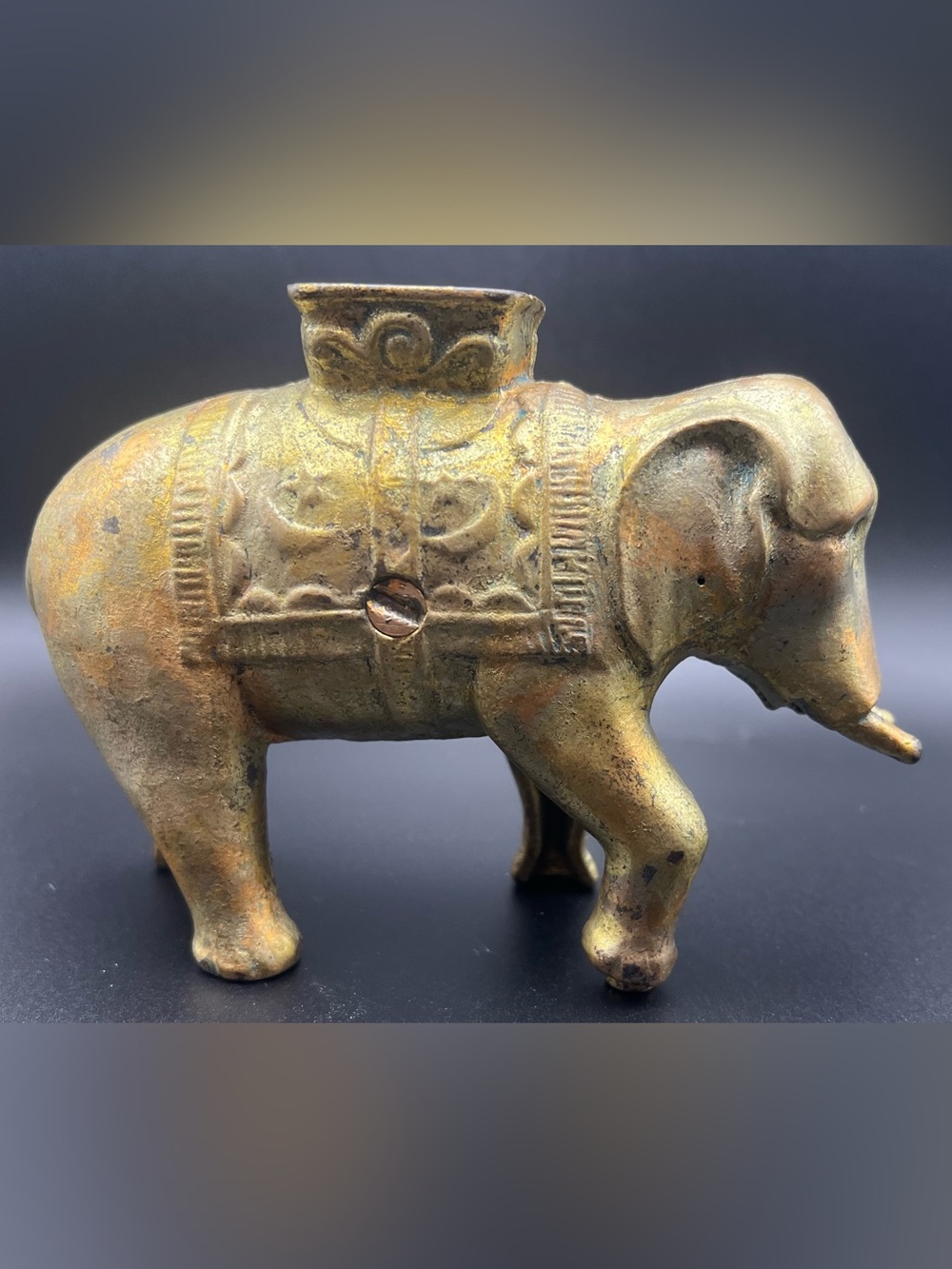 🐘 Antique A.C. Williams Cast Iron Elephant Coin Bank Moon & Star Howdah 1920s